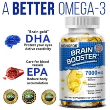 Omega 3 Fish Oil 1800MG Ginkgo Biloba Leaf for Brain Joint Skin 120 Capsules