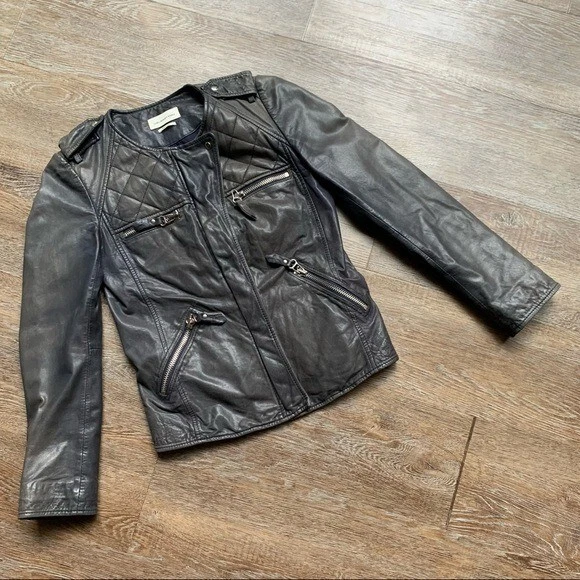 Isabel Marant Étoile Kady Chaqueta Acolchada de Cuero de Cordero Negra Lavada Diseñador 2 XS Foto 2 de 4