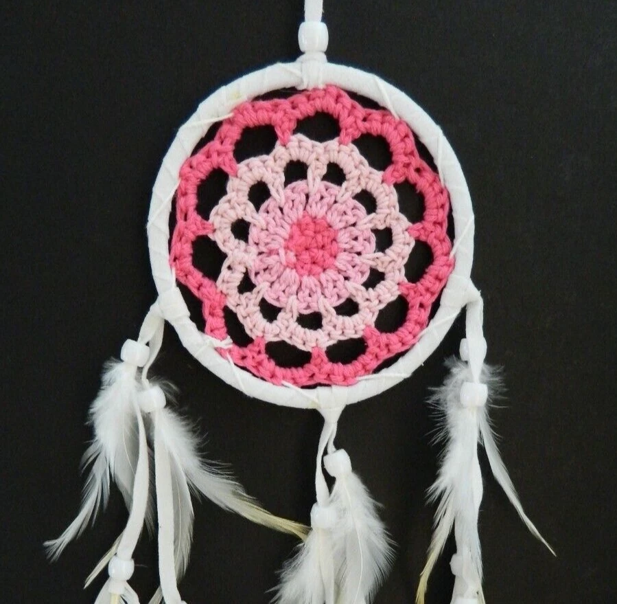Macrame Dream Catcher Girls Pink Dream Catchers White Crochet Dreamcatcher 9x25 — 第 2/4 张图片