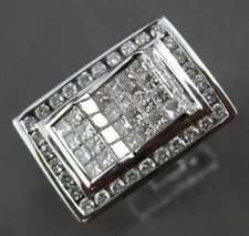 ESTATE LARGE 2.50CT DIAMOND 14KT WHITE GOLD 3D RECTANGULAR PYRAMID MENS RING