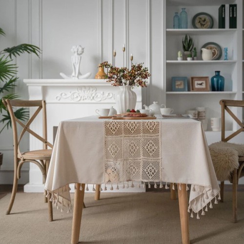 Cotton Linen Tablecloth Table Cover Table Protection Coffee Tassels Table Cloth