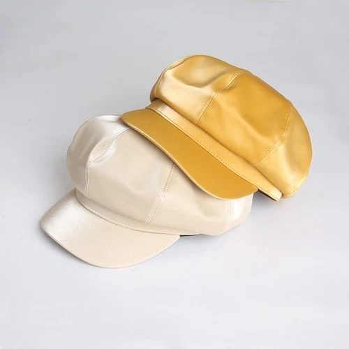 Cappello berretto donna uomo pelle PU newsboy panettiere ragazzo cabbie gatsby lucido moda - Foto 3 di 10