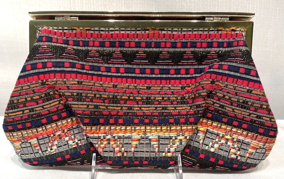 Trina Turk Happy Hour Clutch Purse Multicolor Tweed Leather Handle 12 x 7 - Image 3 of 4