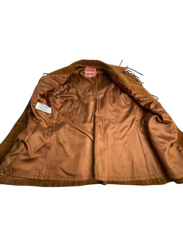 Vintage 80er Jahre braune Wildleder Leder Fransen Damen Jacke Ms Pioneer Gr. 14 - Bild 9 von 11