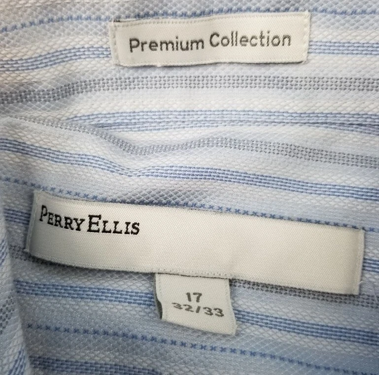 Perry Ellis Button Up Shirt Men XL 17 32 33 Blue Striped Long Sleeve French Cuff - Image 3 of 4
