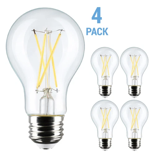 4 Pack Satco S12465 LED Filament 8W 60W A19 Medium E26 Clear 5000K Natural Light - Picture 1 of 12