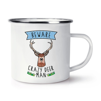 Vorsicht Crazy Deer Man Retro Emaille Becher Tasse - Lustiges Tier Camping