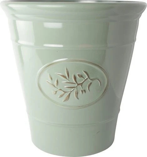 Large Olive Green Plastic Plant Pot 40cm Gloss Tall 34L Round Garden Planter