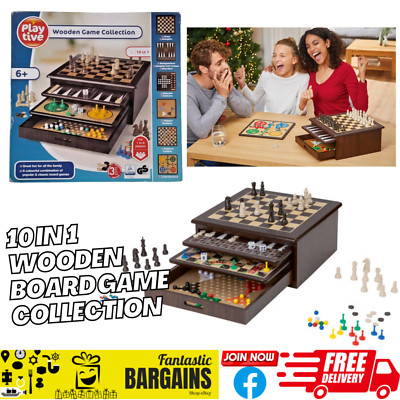 Playtive Deluxe 10 in 1 Holzkiste mit Schubladen Brettspiel Sammlung Schach Weihnachten