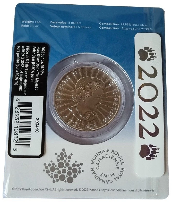 Kanada 5 Dollars 1 Oz Silber Polarbär (Eisbär) 2022 im Blister - Bild 2 von 2