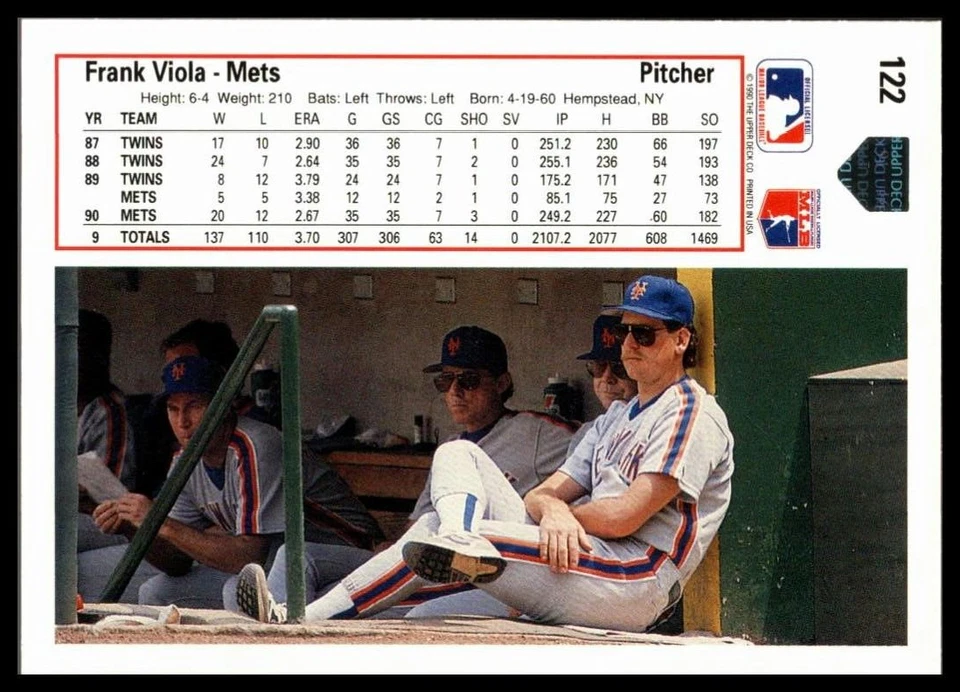 1991 UPPER DECK #122 FRANK VIOLA NEW YORK METS - Image 2 of 2