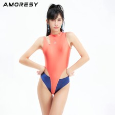 AMORESY Women Oil Glossy Swimwear 2 Piece T-back High Cut Leotards Bathing Suit