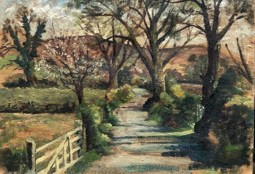 2 Original Antique Oil Paintings Welsh Landscape & Greyhounds with Figure Scene - Picture 3 of 15