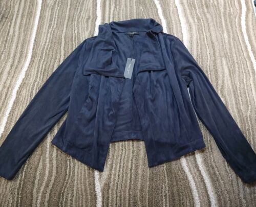 Romeo & Juliet Faux Suede Black Open Front Draped Blazer Jacket Large