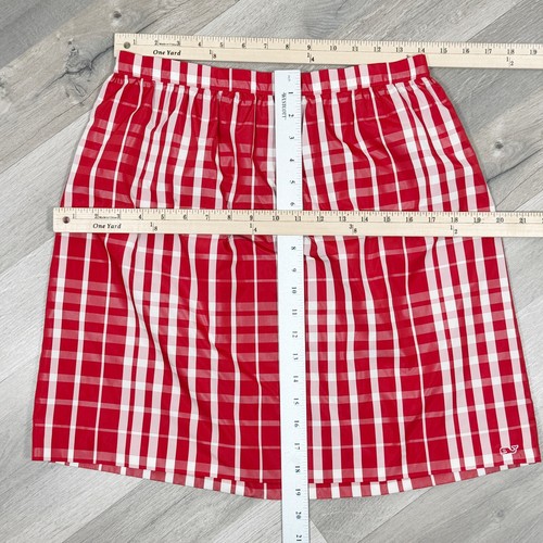 Vineyard Vines Girls Skirt XL Red White Gingham Check Silk Blend Taffeta Elastic - Picture 12 of 13