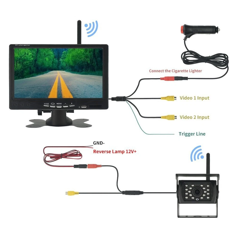 12V-24V Wireless 7" Car Monitor Rear View Camera Truck Bus RV Trailer Rear Image - Image 4 of 4