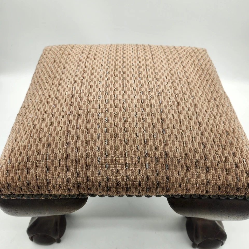 Antique Solid Wood Footstool Georgian Irish Cabriole Walnut Birch MCM Victorian - Image 4 of 4