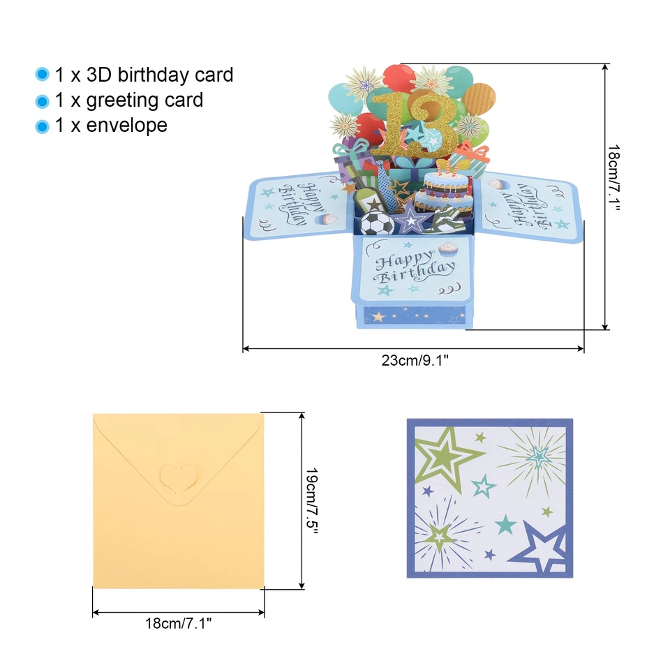 Tarjeta de cumpleaños emergente 13 cumpleaños azul Foto 2 de 4