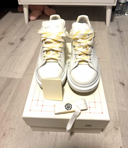 Alexander McQueen Oversized Sneaker Men's White Leather Low Top Yellow Heel