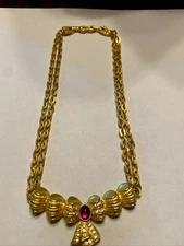 Vintage Nina Ricci Princess Bow Statement Necklace Double Chain
