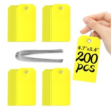 200 Pieces 4 3/4" x 2 3/8" Plastic Shipping Tags with 4 x 2 3/8", Yellow