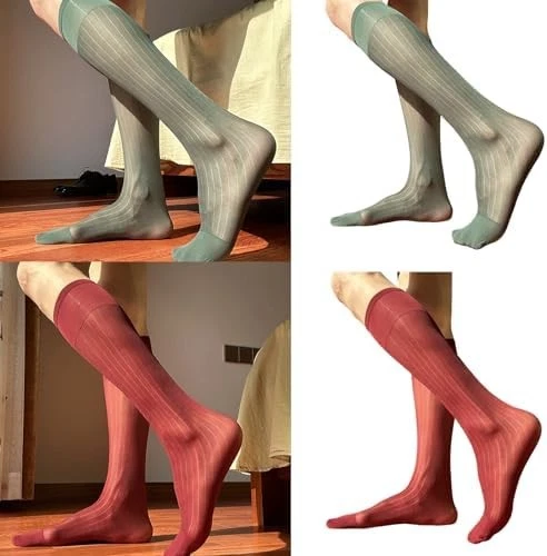 Chaussettes Homme Costume Nylon Rayures Élastiques Affaires Formelles - Photo 3/4