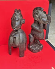 Pair of Vintage Baga Nimba Fertility Sculptures - Guinea, West Africa - 21x8x8"