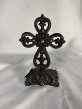 Rustic Cast Iron Fleur De Lis Cross w/ Rhinestones Table Decor 7  