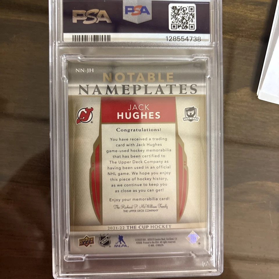 JACK HUGHES 2021 UD THE CUP NOTABLE NAMEPLATES GAME USED "U" 2/6 New Jersey🔥 - Image 4 of 4
