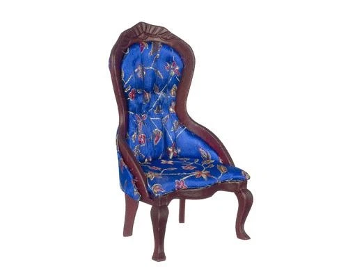 Dolls House Ladies Chair Victorian Mahogany Royal Blue Living Room Furniture - Image 1 of 1