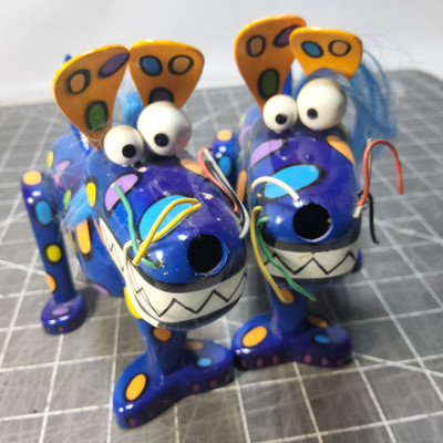 2 vintage design by drew ellwood for miracle dreams animal blue dogs figures 90s