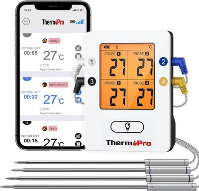 ThermoPro Bluetooth Digital Grillthermometer Fleischthermometer 4 Sonden BBQ