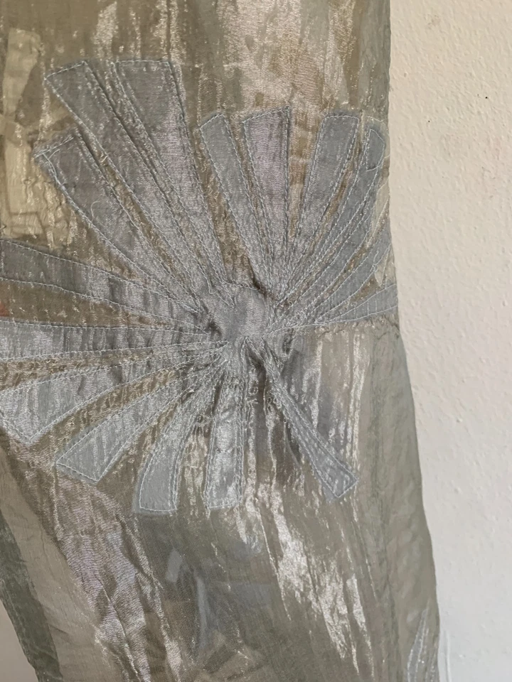 Vintage Metallic Silk Organza Panel with Felt Appliqué Pattern 92"h x 40"w - Image 3 of 4