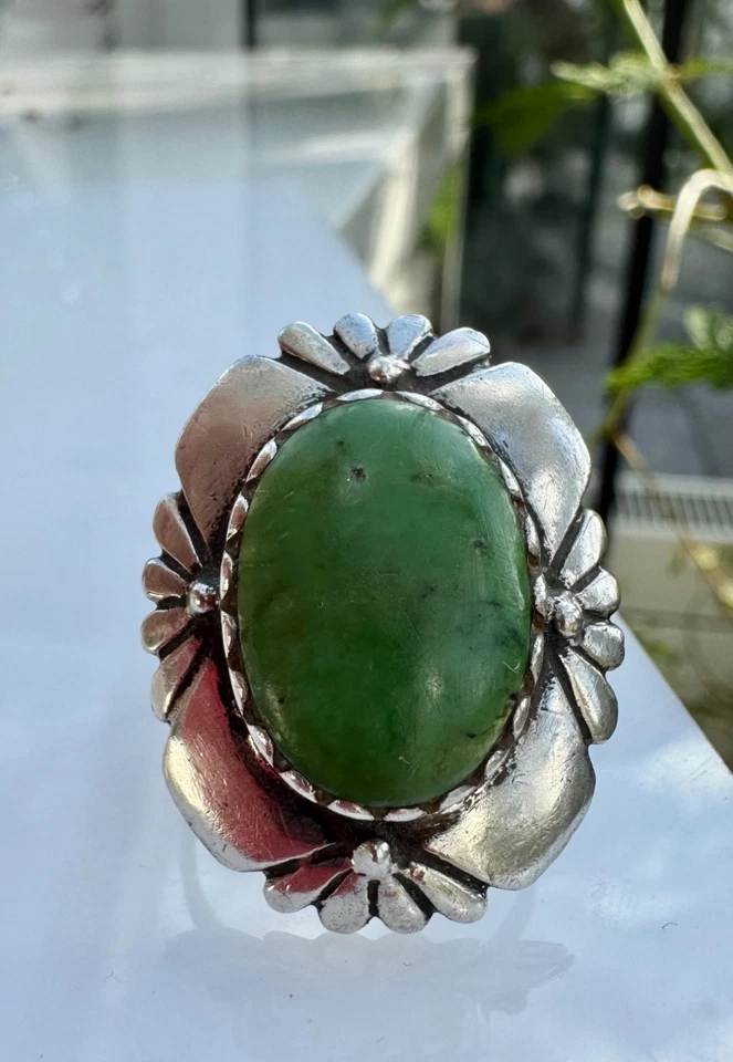 925 Sterlingsilber Silber Handgefertigter Ring mit grünem Türkis Indianer - Bild 3 von 4