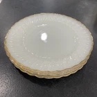 4 Vintage Anchor Hocking Fire King Dinner Plates Swirl Gold Rim Milk Glass 10”