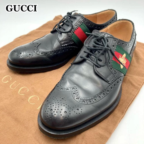 Scarpe eleganti uomo 7.0US Gucci nere vera pelle ape ricamate linea sherry 6