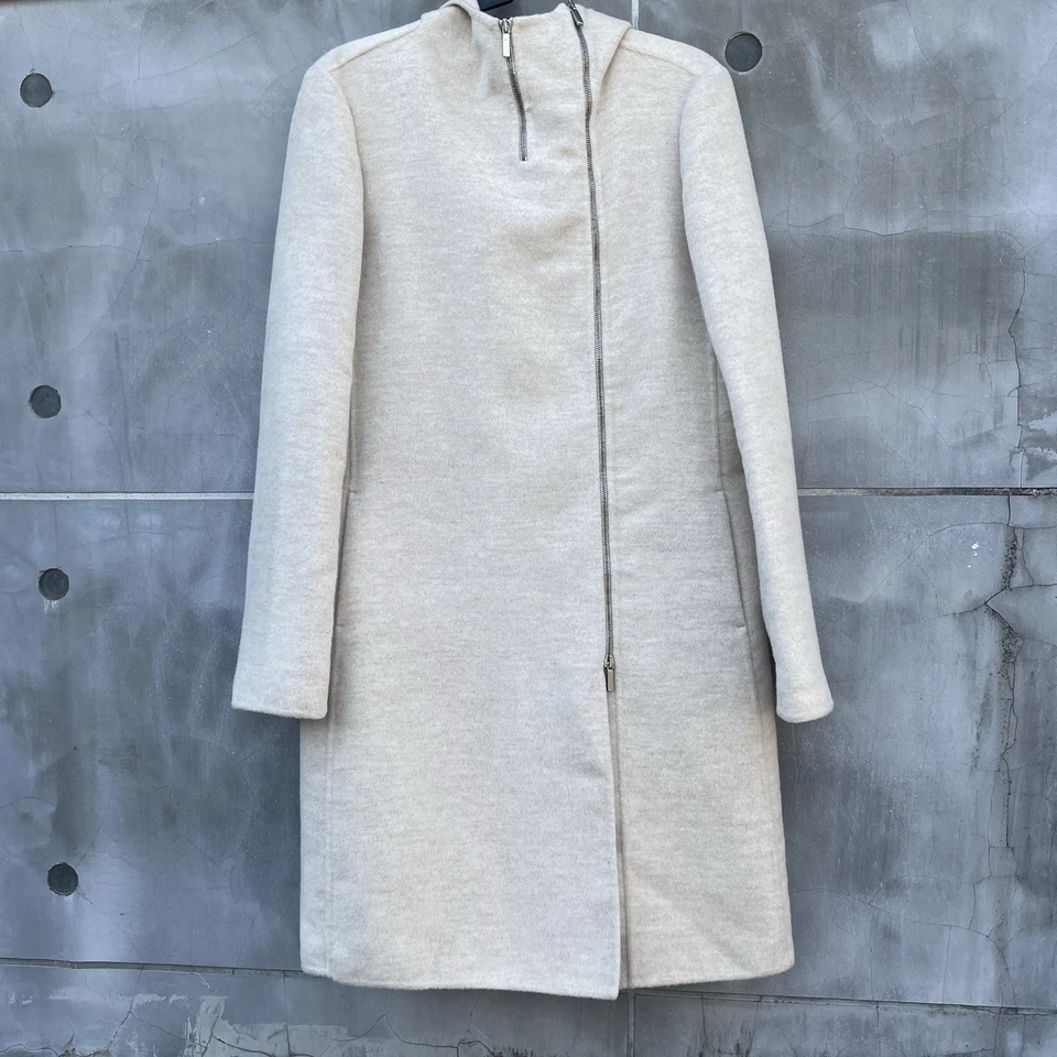S MaxMara Hand-Sewn Hooded Wool Angora Coat Beige Made in Italy - Image 4 of 4