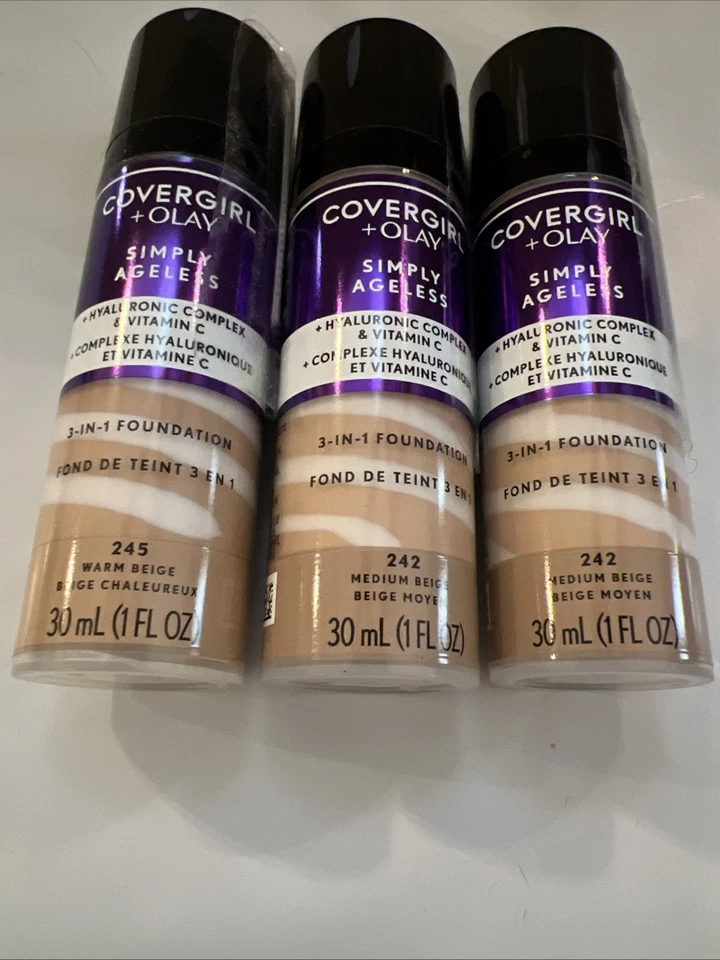 3 PACK ~CoverGirl + Olay Simply Ageless 3-in-1 Liquid Foundation~Beige Shade Lot - Image 2 of 3