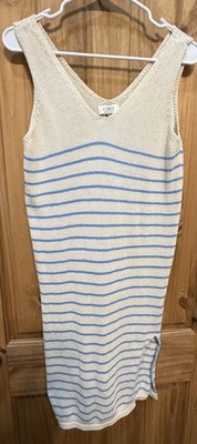 Floris Italy Knit Stripe Dress M/L Coastal Grandma Boho Summer Midi