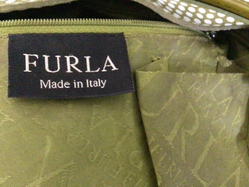 Furla Medium Size Leather Handbag-Olive Green/white spots-Made in Italy - Picture 9 of 15