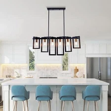 6-Lights Linear Rectangular Chandelier Industrial Pendant Lamp Ceiling Lighting