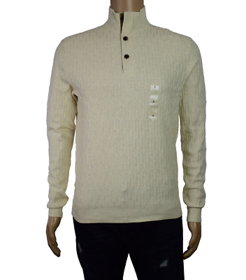 Tasso Elba Herren Sesam Heather Elbow-Patch 1/4 Zip Knöpfe Strickpullover S