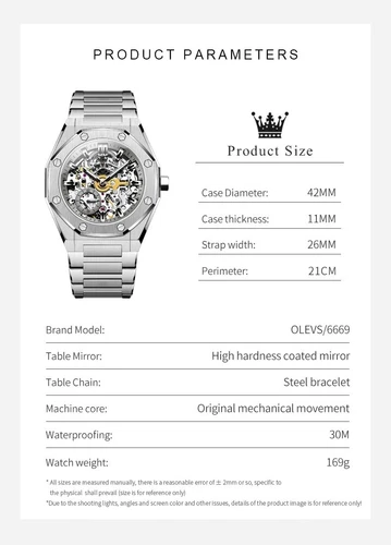 OLEVS Automatic Mechanical Waterproof Luxury Watch Men Skeleton Men's Strap - Picture 3 of 28