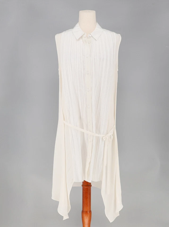 MAIYET 100% Silk Pleated Front Asymmetrical White Shirt Dress Size 40 (US 8) - Image 2 of 4