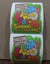 Vintage Mello Smello SPRING HAS SPRUNG Scratch  Sniff Stickers Set of 2