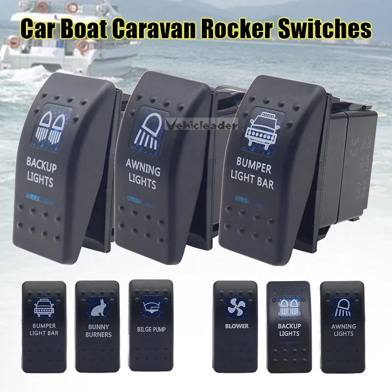Waterproof Rocker Switch On Off (On) Dual Red LED 12V 24V Boat Car Marine Dash - Image 2 of 4
