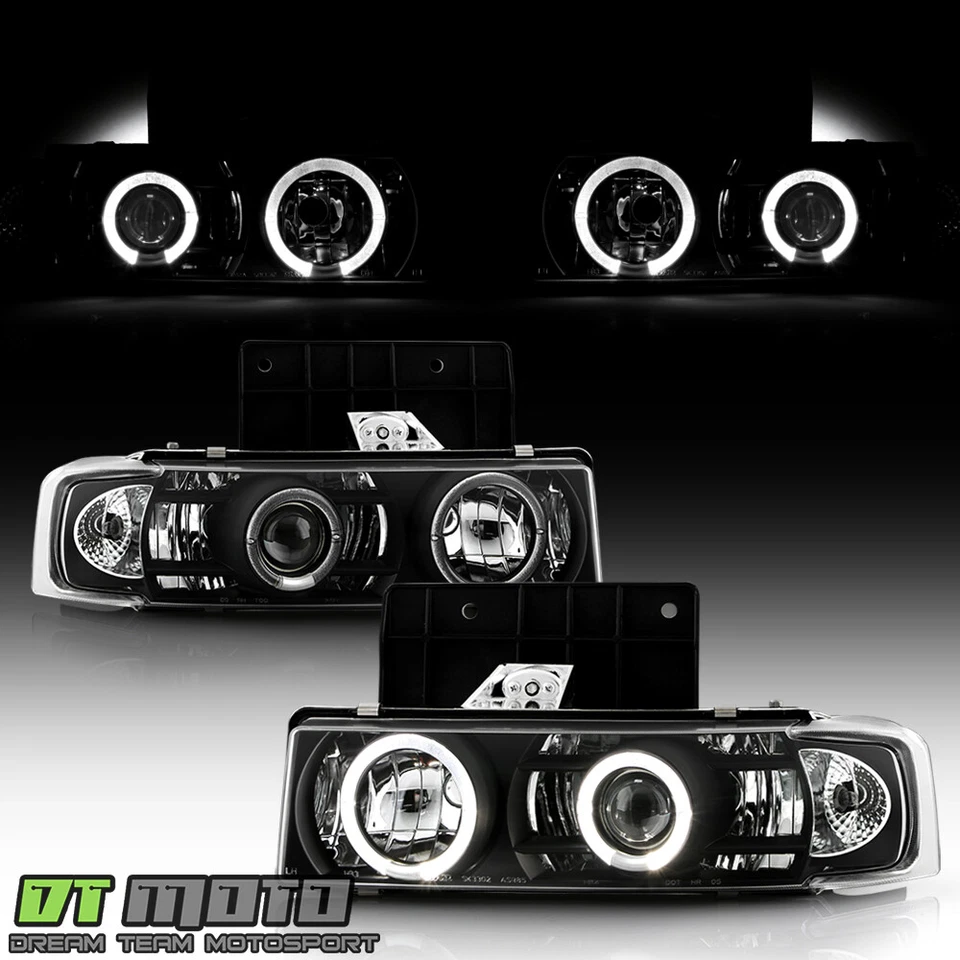 Black 1995-2005 Chevy Astro GMC Safari LED Halo Projector Headlights Left+Right - Image 2 of 4