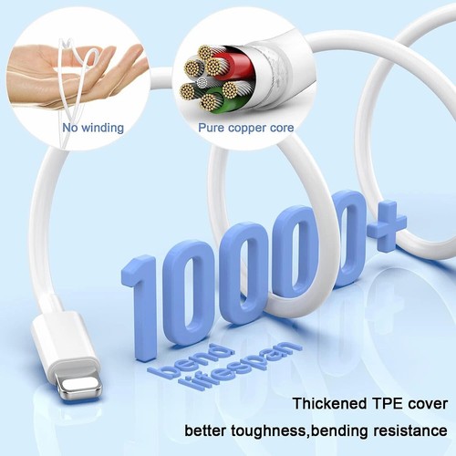 USB Data Fast Charger Cable Cord For Apple iPhone 5 6 7 8 X 11 12 13 MAX 1 PACK - Picture 3 of 11
