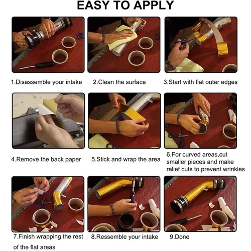 Cinta reflectante de calor de admisión de oro de 2" 33 pies envoltura autoadhesiva alta temperatura 1 pieza - Imagen 4 de 8