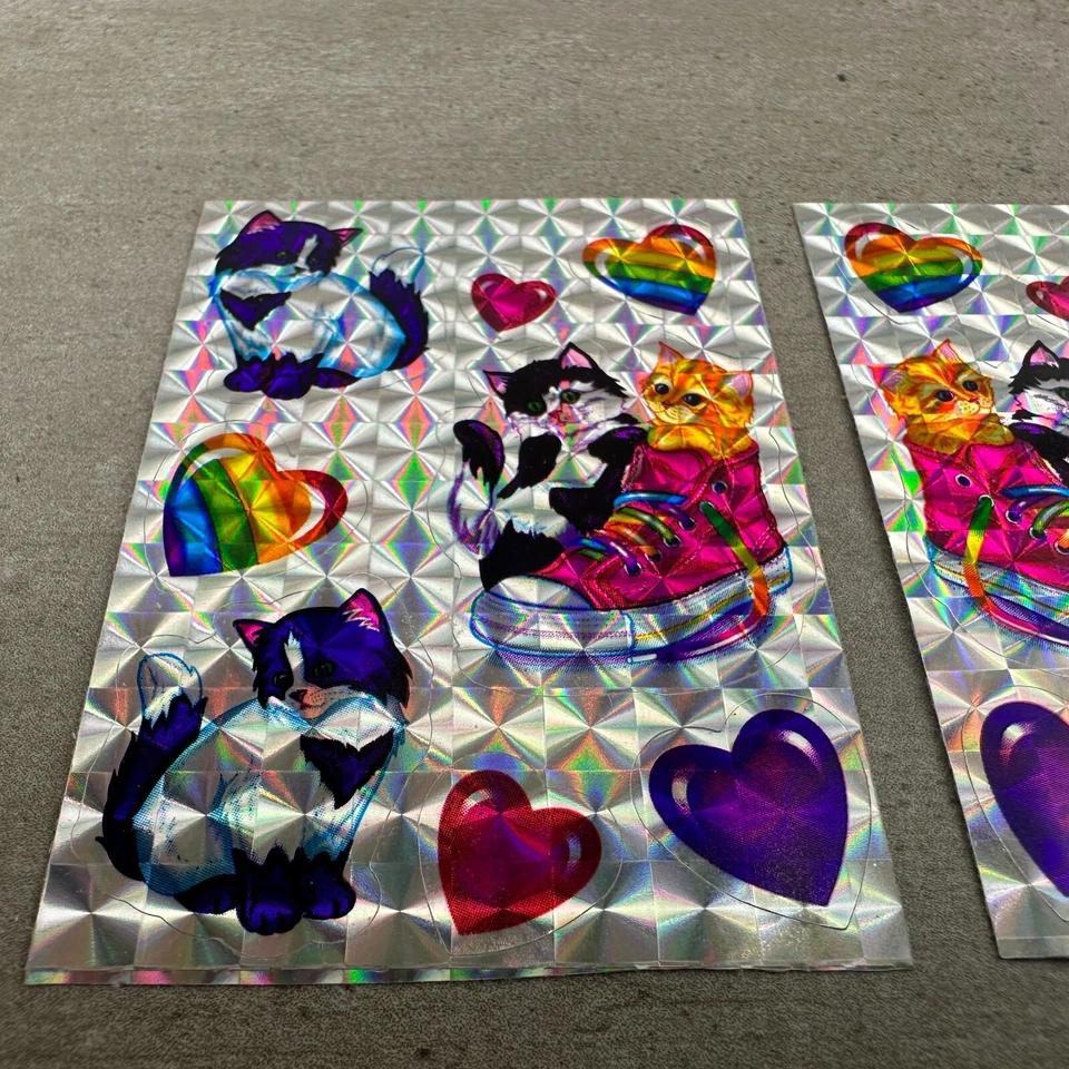 2 Zapatillas De Colección Lisa Frank Pegatina Prisma Gatito Gatito Años 90 Arco Iris Corazón Foto 4 de 4